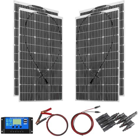 400W Flexible Solar Panel carga Solar Monocristalina con controlador 40A, salida USB para cargar baterías 12v 24v (gel AGM ventilado) - para caravana, autocaravana, barco, techo