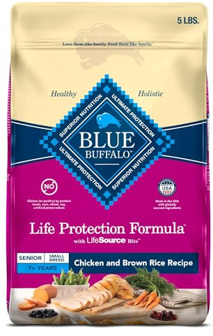 Blue Buffalo Life Protection Formula Small Breed Senior Dry Dog Food, Supports Joint Health and Immunity, Made with Natural Ingredients, Chicken & Brown Rice Recipe, 5-lb Bag