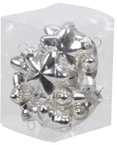 12 STK Glas Hänger Sterne Silber Farben 6cm Opal OTH Weihnachtsdeko Christbaumschmuck Deko Anhänger Christbaumkugeln Zapfenform Weihnachtskugeln