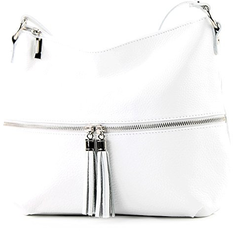 modamoda de T159 Damen Leder Umhängetasche Schultertasche Medium handmade in Italy, Farbe:Weiß2021