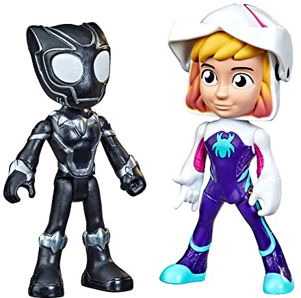 Marvel Spidey and His Amazing Friends Hero Reveal 2-Pack, Action Figures, Mask Flip Feature, Ghost-Spider and Black Panther, 3 and Up