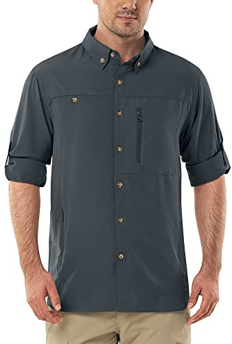 Outdoor Ventures Herren Outdoor Hemd UPF50+ UV-Schutz Safari Wanderhemd | Schnelltrocknend Atmungsaktives Mesh-Futter Langarmhemd Männer Überhemd Roll Up Ärmel & 3 Taschen Funktionshemd Arbeitshemd