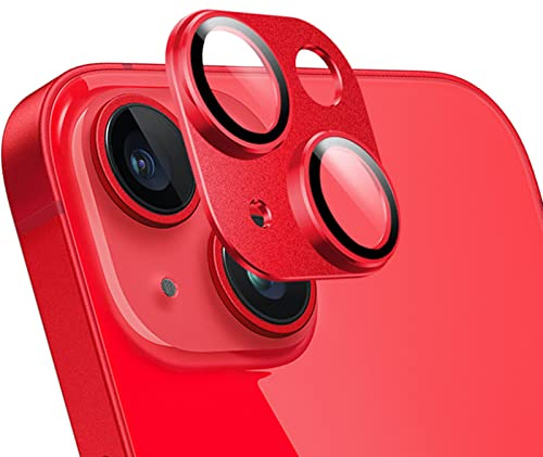 Camera Lens Protector Compatible with iPhone 14 / iPhone 14 Plus, Red | 9H Ultra-Thin Tempered Glass & Aluminum Alloy Camera Protector HD Scratch-Resistant