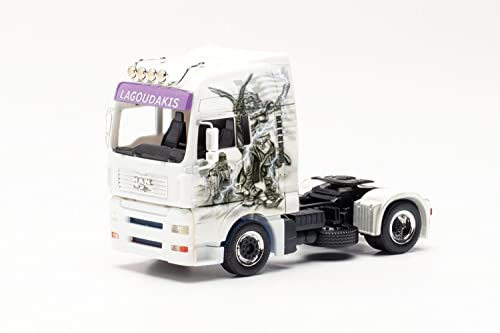 herpa model truck MAN TGA XXL tractor Lagoudakis 4/ Zeus, true to its original scale of 1:87, car model for dioramas, model buildings, collector's item, decoration, made of plastic
