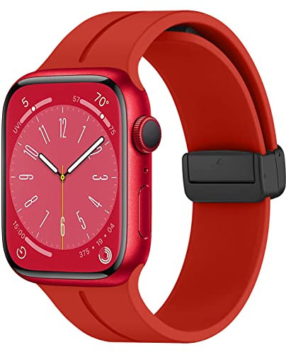 Strap for Apple Watch Straps 44mm 40mm 45mm 41mm 42mm 38mm,Silicone Magnetic Clasp Adjustable Sport Band for Apple Watch Ultra 49mm iWatch Series 8 7 3 6 5 4 SE,red