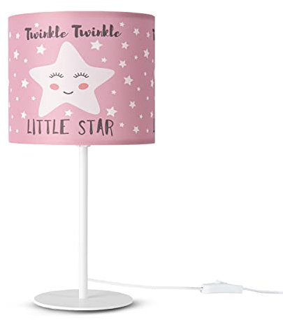 Paco Home Tischleuchte Kinderzimmer Stofflampenschirm Tischlampe Nachttischleuchte Rund Babyzimmer Mond Sterne E14 Mit Stecker