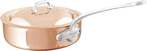 Mauviel 1830 M'6S Sauteuse 6 plis en cuivre poli et acier inoxydable avec couvercle, poignées en fonte d'acier inoxydable, convient à tous les types de poêles, 1,8 l, fabriquée en France