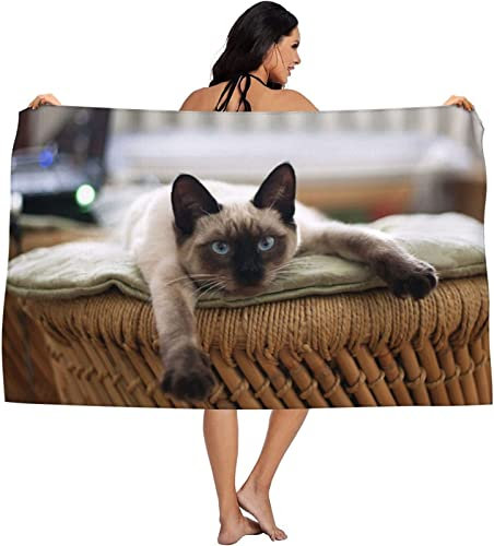 Strandtuch Groß Süße Katze 100x200 cm, 3D Tier Badetuch Mikrofaser Handtücher, Strandhandtuch Schnell Trocknendes Sandfreies Badehandtuch, Saunatuch, Handtuch, Kinder, Damen, Herren, Strandtücher