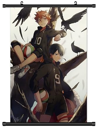 KARMA-X Großes 60x90CM Haikyuu! Kakemono Rollbild | Anime Manga Stoffposter Wallscroll Poster | Wanddeko Geschenk | Motiv: Tobio & Hinata