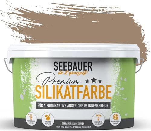 SEEBAUER diy Silikatfarbe Braun 5L für Innen (No. 645 Pure Earth) Atmungsaktive Mineralfarbe für Allergiker - Abwaschbare Wandfarbe - Brauntöne hohe Deckkraft
