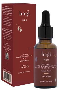 Hagi Whisky Barber Natural Beard & Moustache Oil, Conditioning Beard and Facial Skin, with Rice Oil, Avocado Oil, Barley and Hops Extract, 30 ml