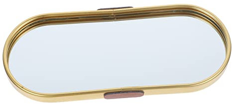 Levemolo Mirror Storage Tray Glass Vanity Tray Jewelry Display Tray Gold Vintage Mirror Dressing Table Display Tray Makeup Pallets Glass Dresser Household Aluminum Alloy Display Mirror Girl