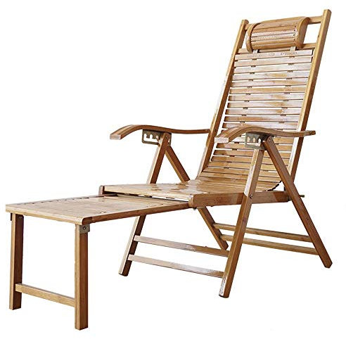 VVHUDA Klappbare Liegen, Bambus-Liegestuhl, verstellbar in 5 Ebenen, tragbarer Garten-Sonnenliegestuhl mit verlängertem Fußhocker, Tragfähigkeit 265 kg small Gift