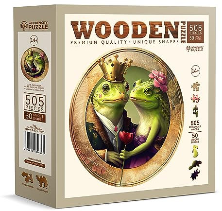 Wooden.City Holzpuzzle Liebe und Frösche 500 Teile - Lebendiges Puzzle für Erwachsene - Herausfordernder Holzschnitt - Tierförmiges Mosaik-Puzzle - Einzigartig und Anspruchsvoll