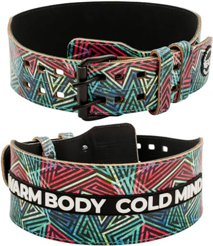 WARM BODY COLD MIND Gewichthebergürtel aus Leder. 10,2 cm Verstellbarer Gürtel mit Schnalle für Training, Kniebeugen, Fitnessstudio, (Regenbogendreieck, M)