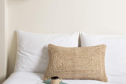 Arise Export Fundas de cojín cuadradas de yute natural tejidas a mano para sofá, decoración bohemia del hogar (16 x 24 pulgadas)