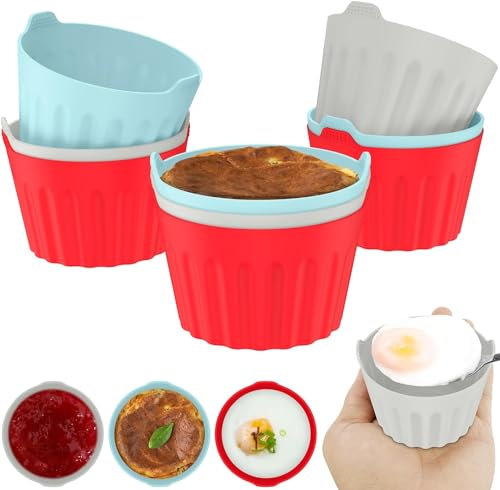 ISFORU Ramekins for Air Fryer, 9PCS Air Fryer Egg Mould Accessories, Silicone Ramekins, Large Muffin Cups for Air Fryer Baking (Red&Grey&Blue)