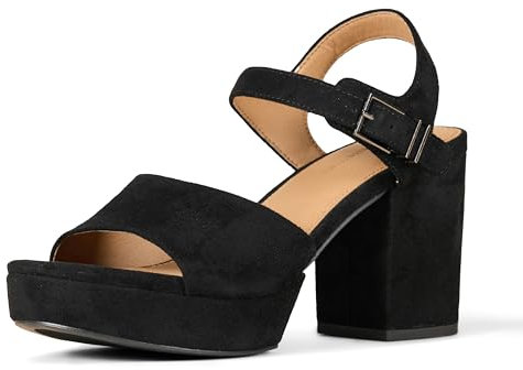 Amazon Essentials Sandalo con Tacco e Plateau Donna, Nero Finta Scamosciato, 38.5 EU