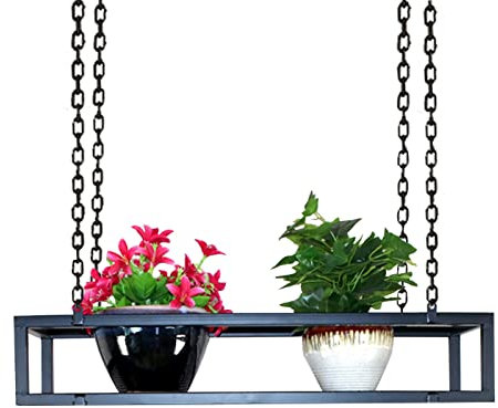 Deckenregal, schwebende Regale – hängende Pflanzgefäße für Zimmerpflanzen, Fenster – hängender Blumentopf für Wand- und Deckenmontage – Pflanzenhalter für Bar, Garten, Balkon, Schwarz (Größe: 80 x 25