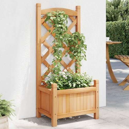 Swpsd Planter Box Garden Raised Bed with Trellis Wooden Trough Planter with Topped Trellis Climbing Plants Flower Raised Bed Pot Brown Solid Wood Fir Type3 Planter brown Trellis Planter