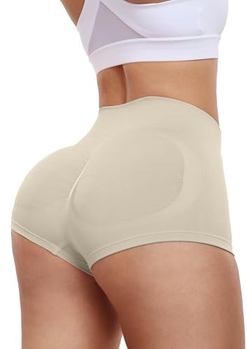 Vertvie Sporthose Damen Kurz Scrunch Sport Shorts Hotpants Hoch Taille Gym Shorts Push Up Kurze Leggings Sexy Yoga Shorts Fitness Workout Radlerhose Sport(Khaki,S)
