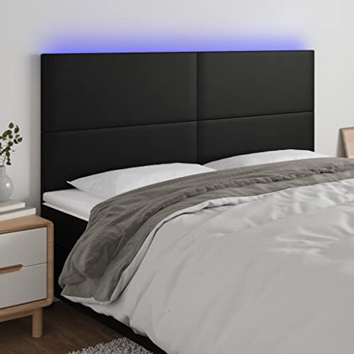 Rantry Kopfteil mit LED, schwarz, 180 x 5 x 118/128 cm, Kunstleder, Kopfteil, Kopfteil für Doppelbett, Rückenlehne für Bett und Sofa Modell 3122246