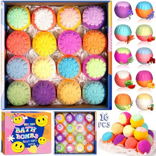 BBLTIFF Bombe de Bain, 16 Pièces Coffret Cadeau Boules de Bain, Bombe de Douche, Boule de Bain, Huiles Essentielles Naturelles, Bombe de Bain Noel Pour Comme Cadeau de Noël, Cadeau de Saint-Valentin