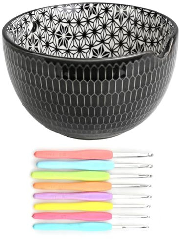 LUPATDY Wollschale Garnschale,Keramik Yarn Bowl,Handgefertigte Wollschale mit Häkeln Zubehör für Tricken, Häkeln, Aufbewahrung Von Haushaltsstrickgarn Verwendet(Schwarz)