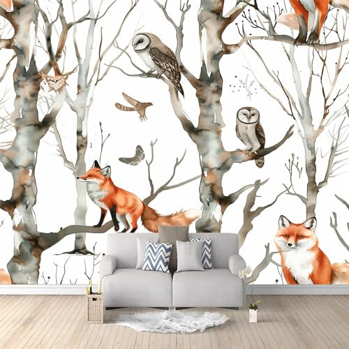 Papier Peint Panoramique Hibou Animal De La Forêt 250x175 cm Poster Geant Mural 3D, Tapisserie Photo Peinture Murale, Papier Peint Intissé Fresque pour Salon Chambre Toile Fond TV