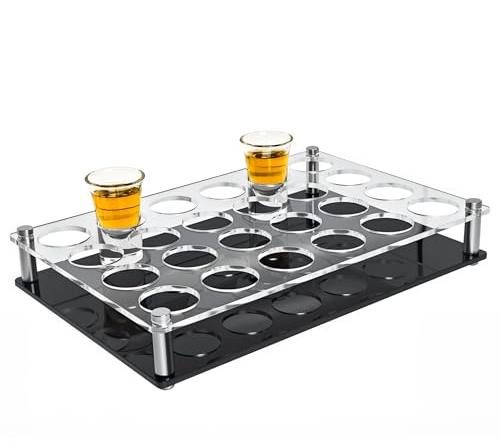 Geryvtee 24 Shot Holder Tray Acrylic Shot Tray Clear Wine Glass Organizer Wine Display Holder Cups Display Accessories for Party, Bar, Club,Hole: 1.5 Inch