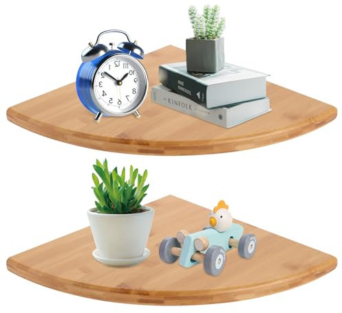 DAJAVE Eckregal Hängend, 2er-Set Eiche Massivholz Eckregal Wandregal Holz, 30cm Breit Wandregal Schwerlaste Schweberegale Dekoratives Wand Regal wasserdichte Blumenregal für Küche, Schlafzimmer