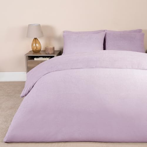 Brentfords Teddy Fleece Thermal Quilt Covers King Size, Winter Warm Bedding with Pillowcases Fluffy King Size Duvet Cover Super Soft Bedding Set - Lilac