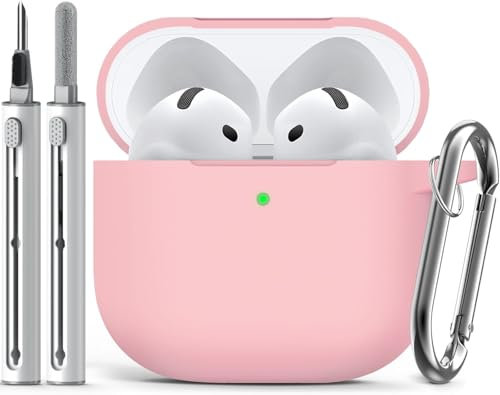 Inesore Compatible with Airpods 4 Case Cover,Silicone Protective Case for Apple Airpods 4 Active Noise Cancellation, Support Wireless Charging and Front LED Visible, with Cleaner Pen,Pink