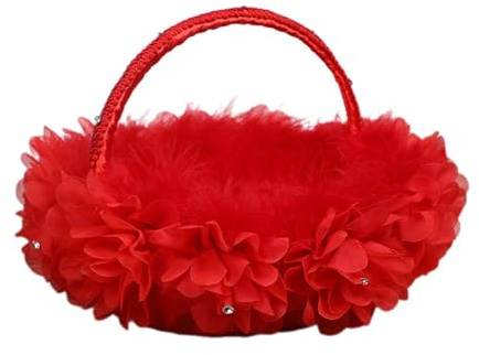 Blumenmädchenkorb - Satin Hochzeitskorb für Festivals, Feiern und Foto Requisiten (Rot)