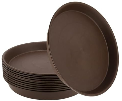 HEIYUET 12 Stück Blumentopf Untersetzer Rund 23cm, Braun Blumenuntersetzer Plastik, Topfuntersetzer Pflanzen Untertasse Pflanztopf Untersetzer Kunststoff Rund für Innen- und Außenbereich