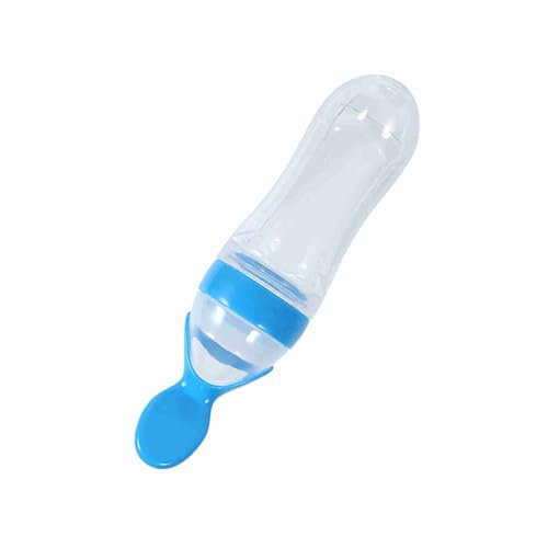 Culnflun Silikon Babynahrungs-Spenderlöffel, 1 Stück 90 ml Baby Kleinkind Fütterung Flasche mit Löffel, Säuglingsfrucht-Squeeze-Feeder, Baby Getreide Fütterungs Flasche (Blau)