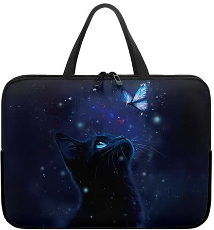 Xoenoiee Funda de transporte para laptop, bolsa portátil compatible con computadora portátil, maletín impermeable para mujeres y hombres, Gato negro, mariposa, galaxia, 17inch