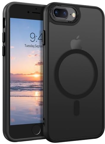 DOMAVER Case for iPhone 7 Plus Case, iPhone 8 Plus[Compatible with mag-safe] Charging Military Grade Anti-Yellowing Cover Hard Slim Frosted Matte Phone Cases for iPhone 7/8 Plus, Black