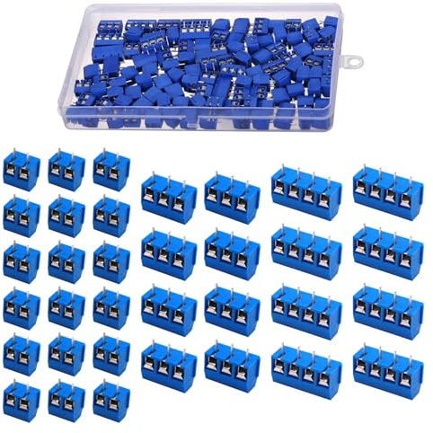 HUAZIZ 150 Pezzi 2/3/4 Pin Morsettiera a Vite PCB Blu 5mm, 2 Pin Plug-in PCB Vite Morsettiera per Prototipo Scheda Circuito Stampato