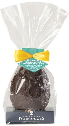 CHEVALIERS D'ARGOUGES Maîtres Chocolatiers Français - Sachet œuf chocolat noir 70% éclats de caramel fleur de sel - Œuf de Pâques - 110g