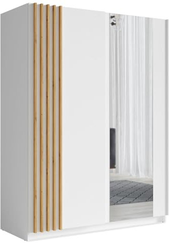 konsimo Schwebetürenschrank Castari (1 Spiegel, 1 Kleiderstange, Alugriffleisten, 1-St., 2-türig, Lamellen, 4 Einlegeböden) 150x62x198,5 cm 2-türig, mit Lamellen