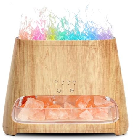 SALKING 2 in 1 diffusore di Olio Essenziale & Lampada di Sale dell'Himalaya, 7 Colori Ultrasuoni Aromaterapia Diffusore con Luce a Effetto Fiamma, spegnimento Automatico, BPA Free, 150 ml