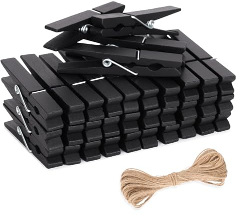 jijAcraft 7.2CM Black Wooden Pegs: 50PCS Clothes Pegs for Washing Line | Wooden Washing Peg, Strong Laundry Peg for Arts and DIY Crafts, Hanging Photo, Socks, Baby Clothes