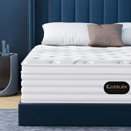 Queblox 5FT King Mattress, 11 Inch 7-Zone Pocket Sprung Mattress with Memory Foam and Soft Knitted Fabric, Medium Firm,Motion Isolation White 150x200x28cm
