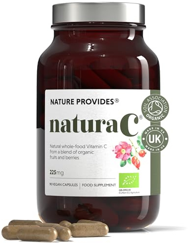 Nature Provides naturaC Organic Vitamin C 225mg Whole-Food - 90 Capsules | Immune function, collagen formation, protection of cells from oxidative stress, amla, acerola, Soil Association certified