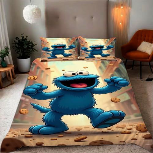Zbeiba Bettwäsche 135x200 3D Niedliches Krümelmonster Muster Weich Atmungsaktiv Mikrofaser Bettzeug Sets Mit Reißverschluss + 2 Kissenbezüge (135x200+2 * 50x75,#6