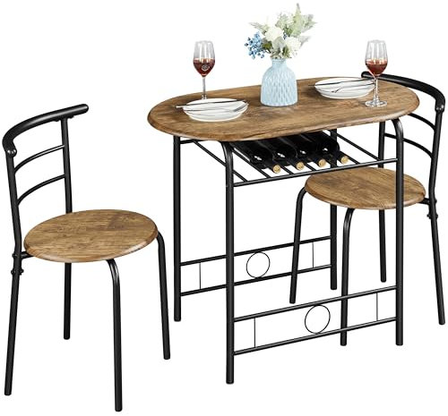 Yaheetech 3-teilig Balkonmöbel, Gartenmöbel, Balkonset aus Holz, Gartenset mit 1 Tisch und 2 Stühlen, Balkontisch, 90 x 53 x 73,5 cm Braun