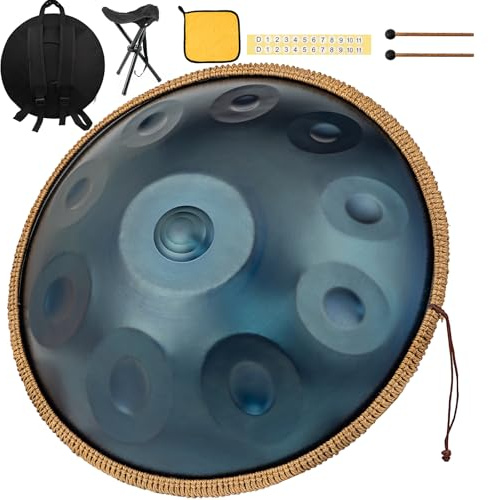 Handpan Drum Instrument 22 Zoll (55 cm) 10 Töne, 440 Hz D Minor handtrommel Music, Generates Meditation Sounds with Hand Pan, Ideal Handpan Instrument for Beginners