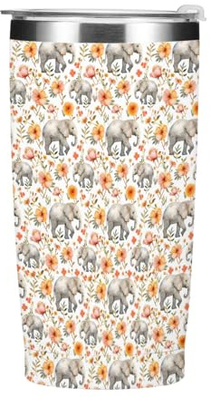 Cute Elephants Tumbler, Elephant Decor 20 oz Stainless Steel Coffee Mug，Travel Cup，Insulated Cup with Lid for Car, Elephant Gifts for Women Girls Animal Lovers Birthday Christmas Thanksgiving