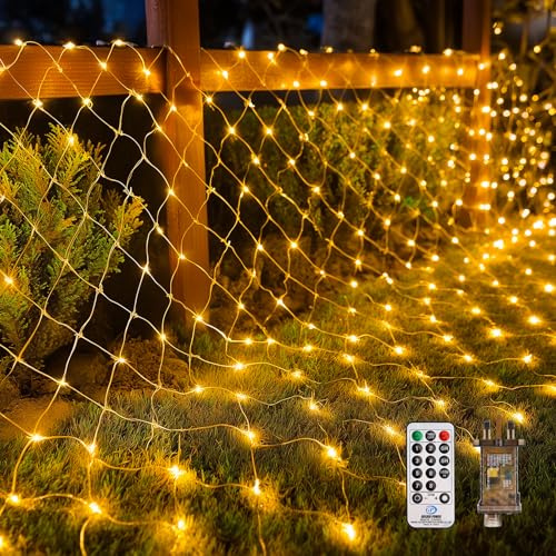 Wudyfei Net Lights Outdoor Indoor, 3m x 2m Mesh Fairy Lights Plug in with Remote Timer, Waterproof Connectable String Lights with 8 Light Modes Dimmable for Xmas Tree, Bush, Gazebo, Balcony, Window
